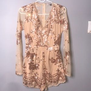 BRAND NEW FASHION NOVA SEQUIN ROSE GOLD ROMPER